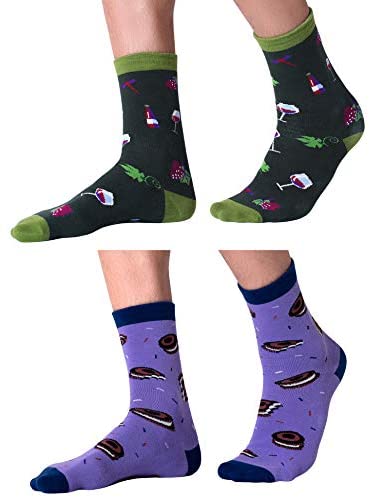 CelerSport 2 Pack Novelty Funny Socks Bring Me Wine Taco Donut Bacon Beer Cookie Gifts Socks for Men and Women