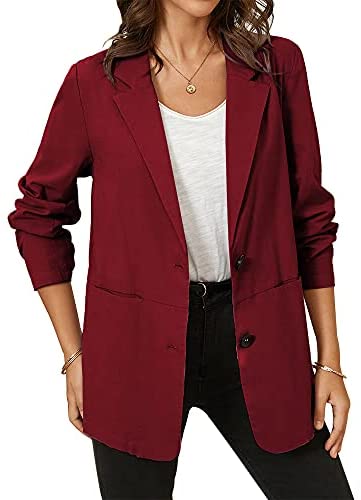 Aoysky Womens Long Sleeve Two Button Casual Blazer Open Front Lapel Pocket Blazer Jackets