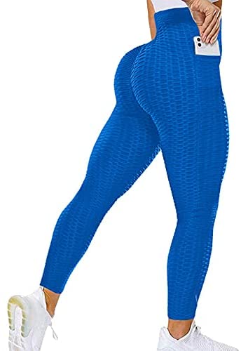 Women's Bubble Hip Butt Lifting High Waist Leggings Honeycomb Textured Tummy Control Yoga Pants Pocket Sport Tights