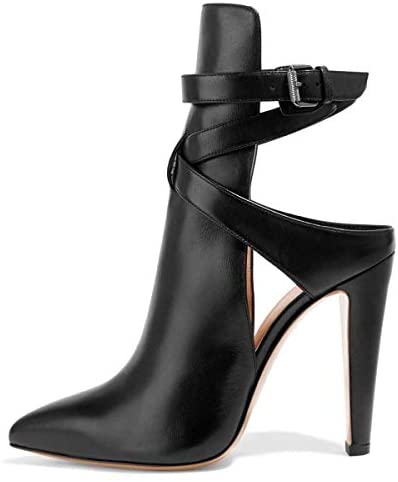FSJ Women Pointed Toe Chunky High Heels Strappy Dress Bootie Pumps Ankle Wrap Slingback Sandal Shoes Size 4-15 M US