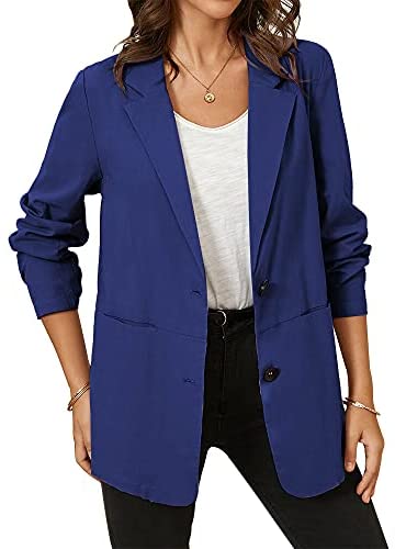 Aoysky Womens Long Sleeve Two Button Casual Blazer Open Front Lapel Pocket Blazer Jackets