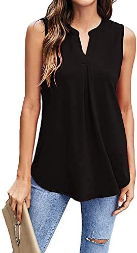 Aoysky Women's V Neck Basic Tank Tops Summer Sleeveless Casual Loose Shirts Blouse