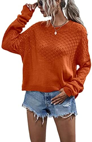 Womens Crew Neck Sweater Long Sleeve Oversized Pullover Sweaters Loose Chunky Knit Tops