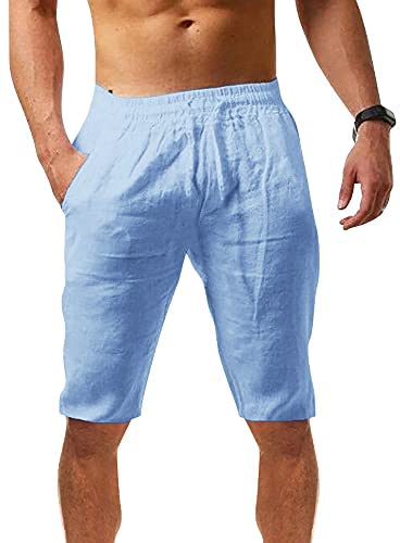 Karlywindow Mens Linen Pants Casual Loose Lightweight Drawstring Elastic Waist Summer Yoga Beach Trousers