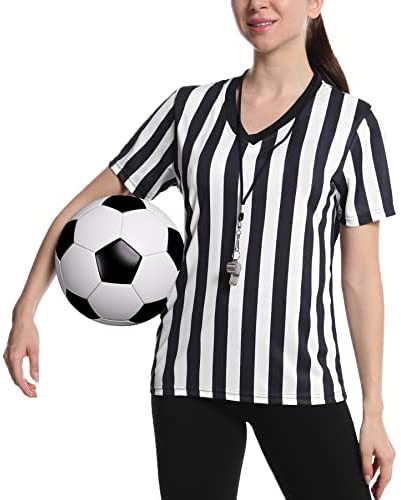 Women's Referee Shirt Black & White Stripe Costume Short