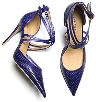 FSJ Women High Heel Stiletto Ankle Strap Sandals Pointed Toe Hollow Pumps Genuine Leather Dress Shoes Cross Strips Buckle Shoes