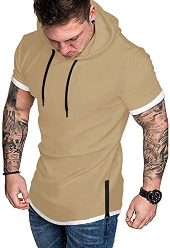 iWoo Mens Hooded T-Shirts Casual Lightweight Workout Hoodie Long/ Short Sleeve Hoodies Pullover Tee Tops Double Zips