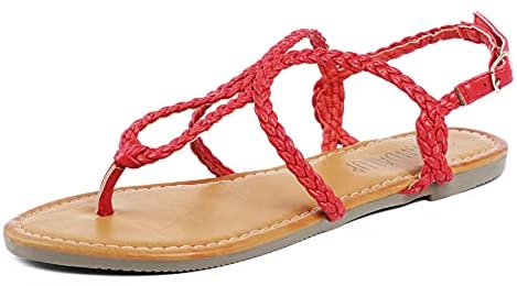 SANDALUP Women's Braided Strap Thong Flat Sandals