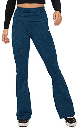 Womens Flare Yoga Pants High Waisted Foldover Workout Leggings with Pockets