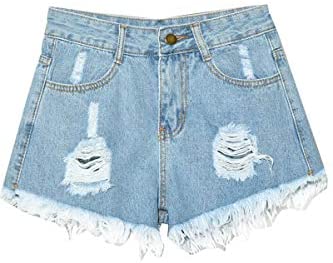Women's Casual High Waisted Ripped Cutoff Distressed Denim Shorts