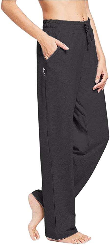 Womens Cotton Sweatpants Workout Yoga Straight Leg Leggings Lightweight Loose Fit Pajama Pants with Pockets