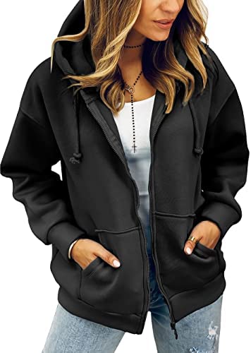 Zwurew Women Long Sleeve Full Zip Up Fleece Hoodies Oversized Casual Sweatshirts Drawstring Jacket with Pockets