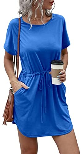 Dyexces Womens Dresses Tshirts Dress Summer Dresses Tunic Short Sleeve Crewneck Midi Dress with Pockets