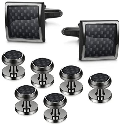8pcs Men's Carbon Fiber Cufflinks and Shirt Studs Set
