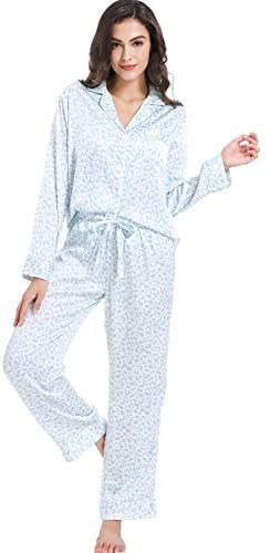 Women's Satin Pajama Set 2-Piece Sleepwear Loungewear Long Sleeve Button Down PJ Set