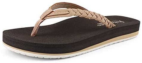 Flip Flops for Women with Arch Support, Yoga Mat Beach Sandals for Women,Dressy Beach Flip Flops with Rubber Sole and Leather Straps