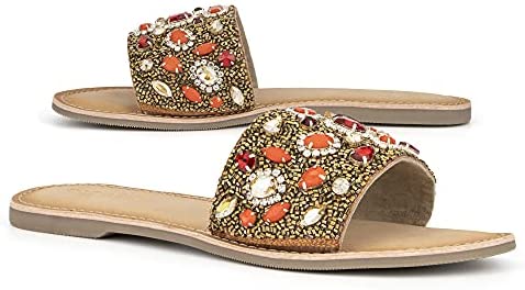 Torgeis Women's Calypso Slide Flats Sandals, Round Open Toe, Thermoplastic Rubber Outsole