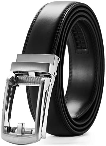 Leather Ratchet Belt 1 1/4" Comfort with Click Buckle, CHAOREN Dress Belt Adjustable Trim to Exact fit