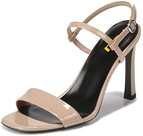 FSJ Women Trendy Square Open Toe Thick High Heel Slingback Ankle Strap Sandals Sexy Double Straps Slip on Pumps Dressy Adjustable Buckled Party Prom Wedding Shoes Size 4-15 US