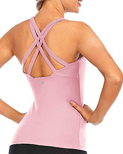Womens Running Criss Cross Yoga Tank Top Workout Sleeveless Top with Built-in Bra