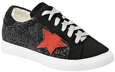 Womens Fashion Star Sneakers Lace Up Platform Glitter Low Top Comfort Walking Running Shoes