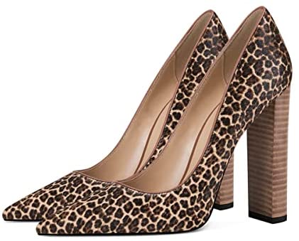FSJ Women Sexy Leopard Fashion Pointed Toe Pumps Chunky High Heels Dress Slip On Party Comfort Shoes Size 4-15 US