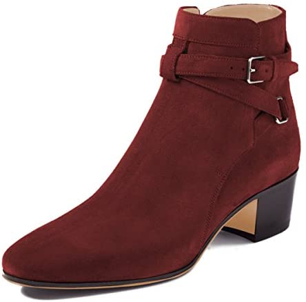 FSJ Women Elegant Round Toe Ankle Boots Comfortable Walking Mid High Chunky Heels Strappy Buckle Dress Shoes Size 4-15 M US