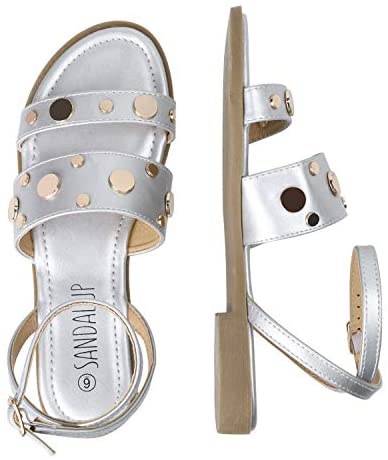 SANDALUP Rivets Studded Flat Sandals Open Toe Summer's Sandals for Women