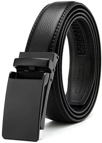 Leather Ratchet Belt 1 1/4" Comfort with Click Buckle, CHAOREN Dress Belt Adjustable Trim to Exact fit