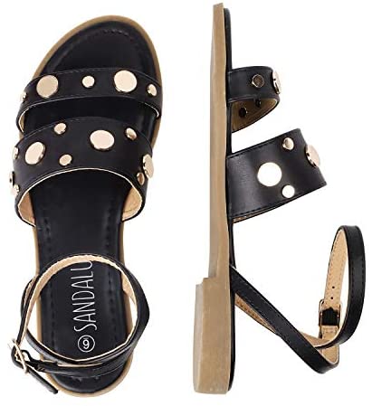 SANDALUP Rivets Studded Flat Sandals Open Toe Summer's Sandals for Women