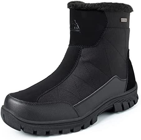 mysoft Mens Insulated Winter Snow Boots Waterproof Fur Lined Short Hiking Boot Warm Outdoor Shoes Anti-slip Lightweight Ankle Boot