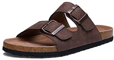 mysoft Womens Slide Sandals Cork Footbed，2 Straps Adjustable Buckle Slip on Sandals with +Comfort Arch Support