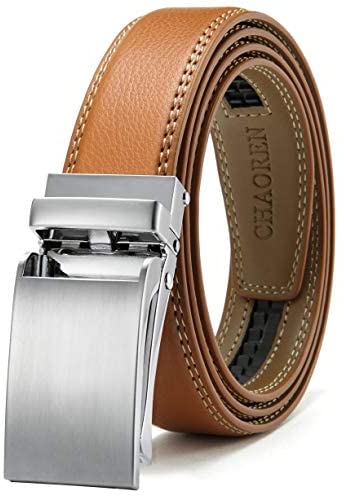 Leather Ratchet Belt 1 1/4" Comfort with Click Buckle, CHAOREN Dress Belt Adjustable Trim to Exact fit