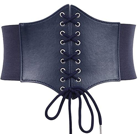 Black Corset Waist Belt for Women, Wide Elastic Tie Waspie Belt for Dresses 4.7inch