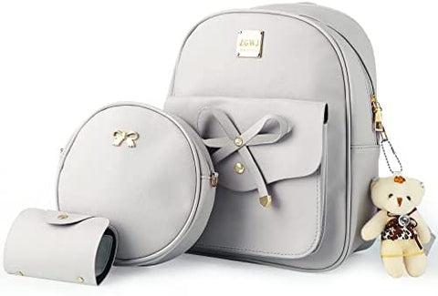 Aogist Mini Leather Backpack Purse 3-Pieces Fashion Bowknot Zipper Bags Cute Casual Travel Daypacks for Girls and Women (Black)