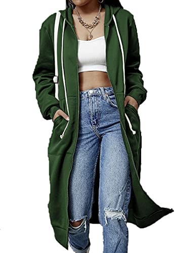 Dyexces Zip Up Hoodie Women Casual Pockets Tunic Sweatshirt Long Hoodie Jacket