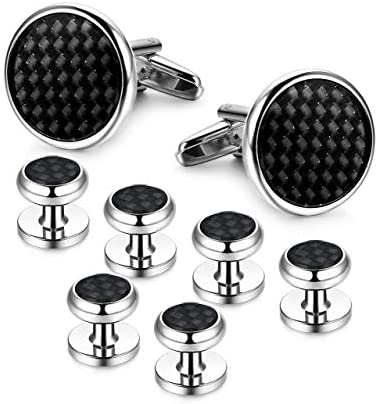 8pcs Men's Carbon Fiber Cufflinks and Shirt Studs Set