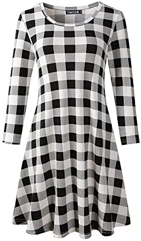 Luckco Women's Scoop Neck 3/4 Sleeve Floral Flare Casual Swing T-Shirt Dress