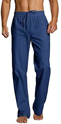 Karlywindow Mens Casual Linen Pants Loose Fit Drawstring Elastic Waist Lightweight Yoga Beach Trousers