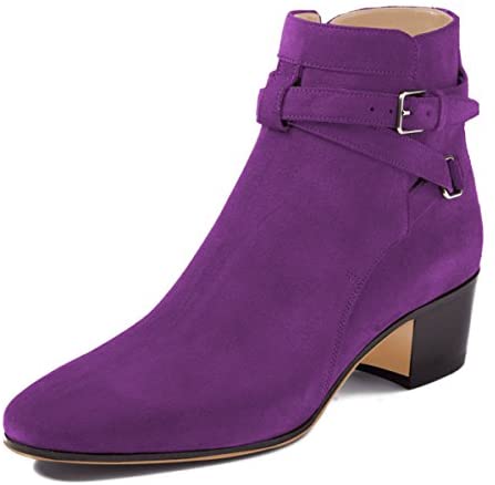 FSJ Women Elegant Round Toe Ankle Boots Comfortable Walking Mid High Chunky Heels Strappy Buckle Dress Shoes Size 4-15 M US