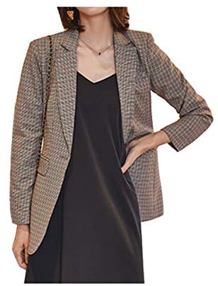 Women's Fashion Plaid Lapel Collar Coat Classic Single Breasted Closure Blazer
