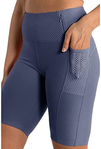 Womens Mesh Stretch 7 inch Yoga Shorts Workout Running Slim Tights with Pockets