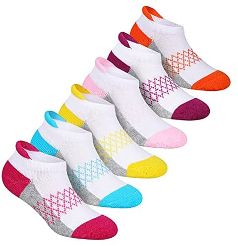 Girls Socks 6-Pack Ankle Athletic Socks For Children Cushioned Sole Low Cut Casual Socks For Little Big Kids