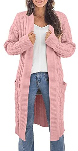 Aoysky Womens Long Sleeve Cable Knit Long Cardigan Open Front Sweater Outerwear