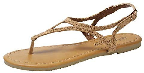 SANDALUP Flat Sandals for Women w Flannel Braided and Adjustable Metal Buckle