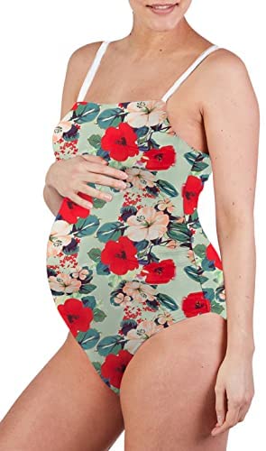 Zwurew One Piece Women's Maternity Swimsuit Retro Wrap Front Pregnancy Tankini Swimwear Beachwear