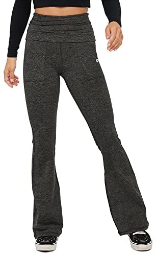 Womens Flare Yoga Pants High Waisted Foldover Workout Leggings with Pockets