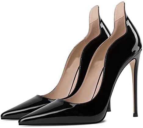 FSJ Women Pointed Toe High Heels Sexy Stiletto Pumps Slip On Faux Leather Rhinestone Heeled Sparkly Prom Wedding Dress Shoes Size 4-15 US