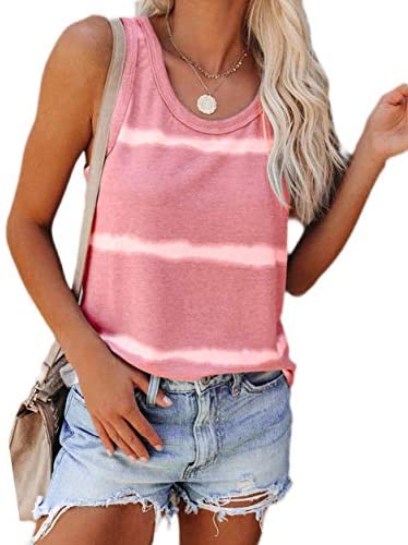 Aoysky Women's Casual Scoop Neck Tank Tops Tie Dye Sleeveless Summer Loose Tops Tees
