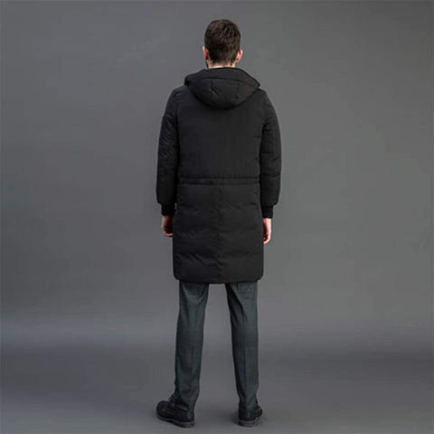 Men's Pocket Fashion Hooded Handsome Thicken Down Cotton Jacket Zipper Winter Long Coat